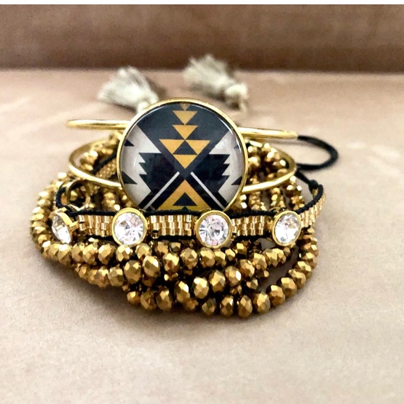 Geo Aztec Inspired Crystal Rhinestone Bangle Beaded 3 piece set - Picture 6 of 6